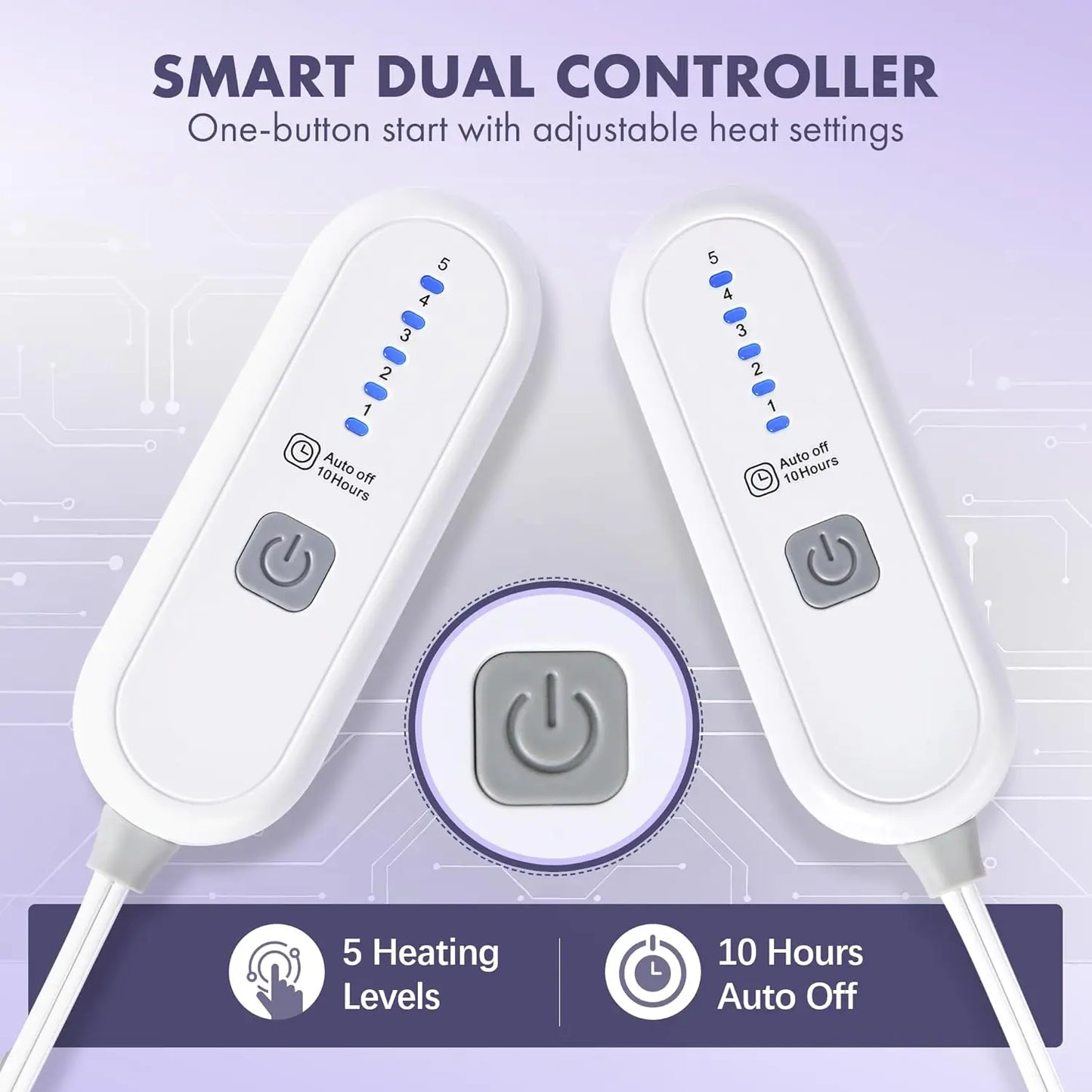 Electric Heated Blanket With Dual Control Auto Off Overheat Protection