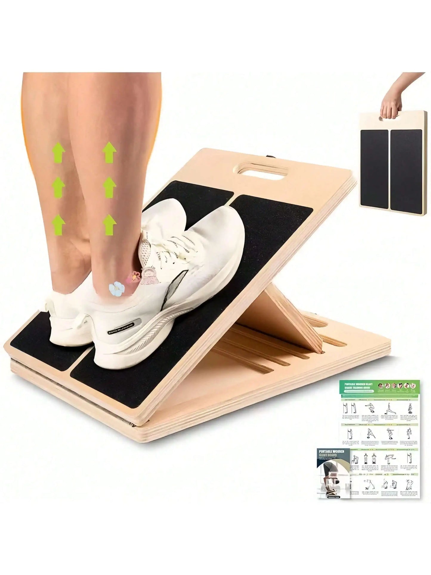 Adjustable Portable Wooden Slant Board For Calf Stretching - 300 Lbs Weight Capacity Foldable Calf Stretcher Board With 4-Level Smart Angles For Leg Exercises Squats Calf Stretching And Physical Therapy Home Fitness Equipment by S And B Enterprise