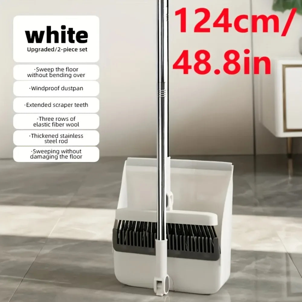 Long Handle Broom and Dustpan Set with Comb Teeth - Durable Floor Cleaning Tools for Pet Hair Removal, Home & Office Use by S And B Enterprise