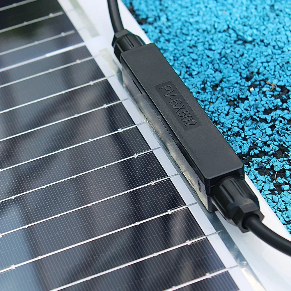 ASUNERGE 12V flexible solar panel with black junction box and cable, monocrystalline.