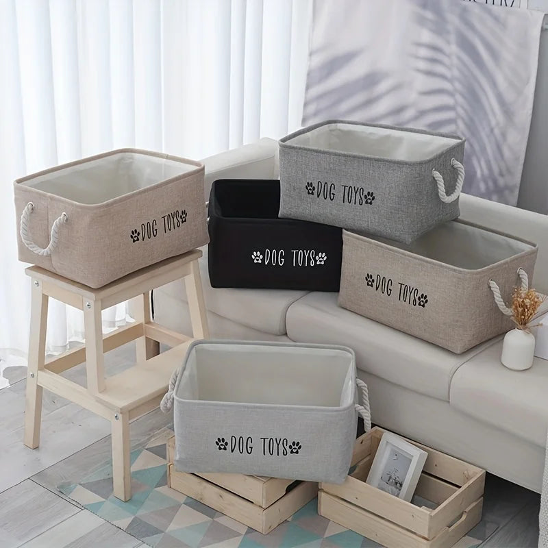 1PC Pet Toy Storage Basket, Woven Polyester Organizer for Dog and Cat Supplies, Clothing, Snacks, Toys