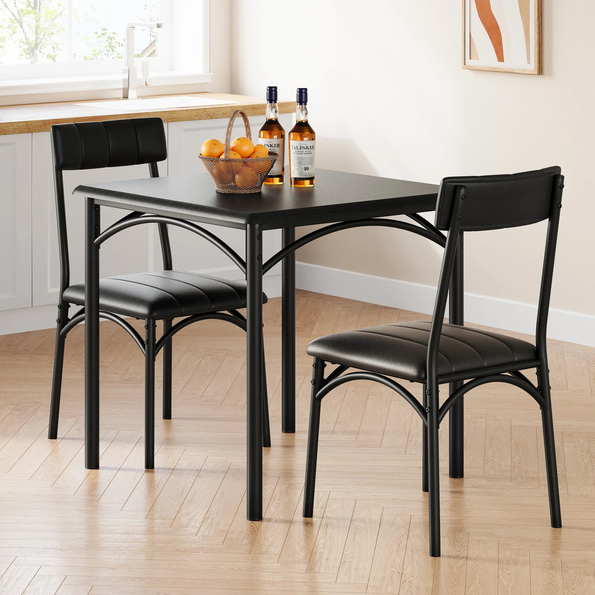 HiMISS Modern Compact Dining Table Set With Two Upholstered Chairs