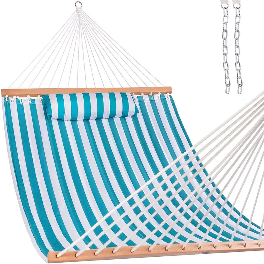 Quilted Double Hammock With Detachable Pillow For Outdoor Patio