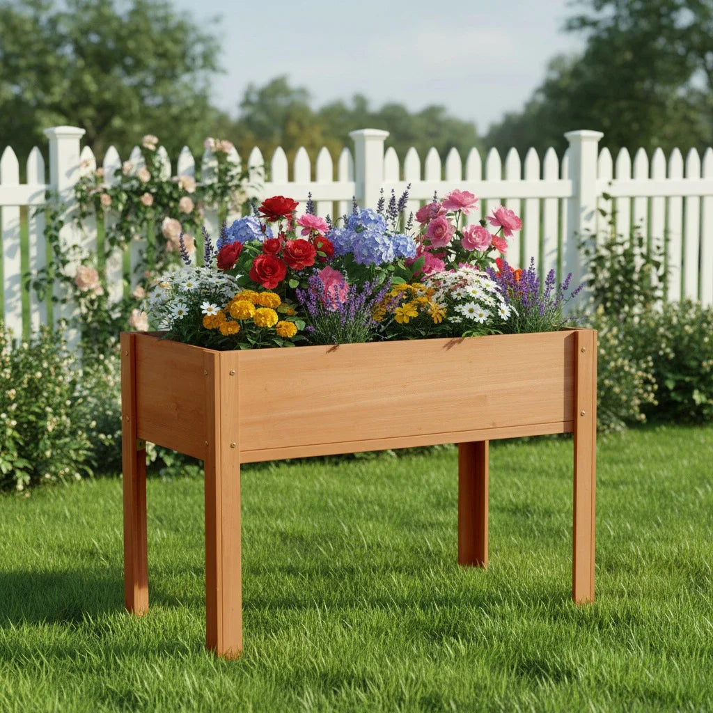 Solid Fir Wood Raised Garden Bed With Legs Outdoor Plants by S And B Enterprise