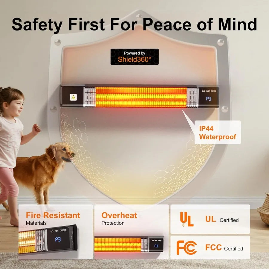 Wall mounted patio heater 1500W by S And B Enterprise with remote and IP44 waterproof infrared heating