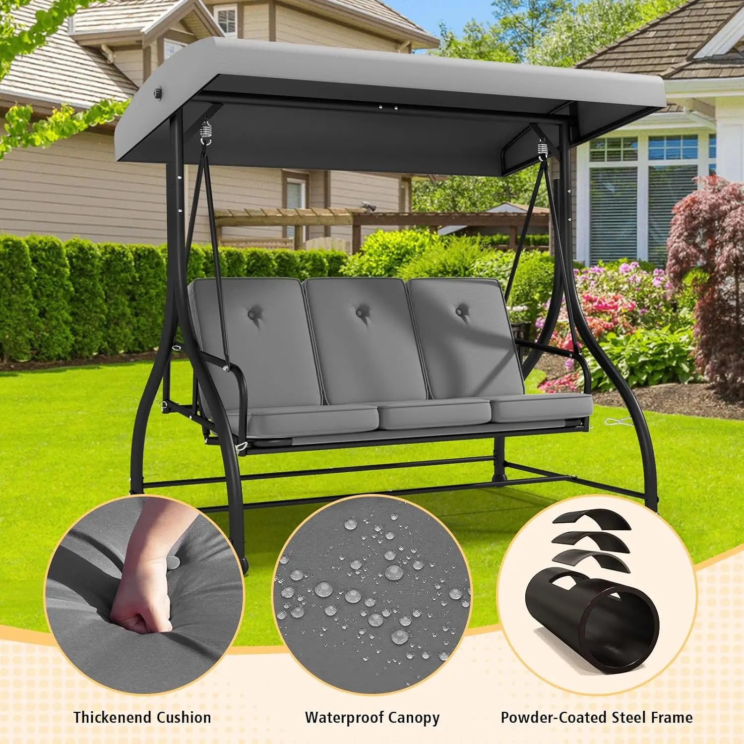 Outdoor Patio Swing Chair With Adjustable Canopy And Removable Cushion by S And B Enterprise