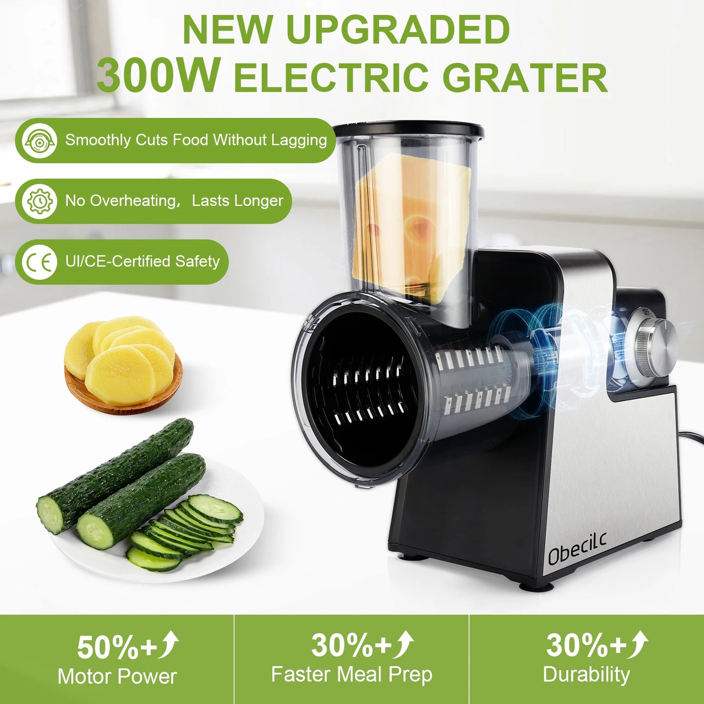 300W 7 in 1 Automatic Electric Vegetable Cutter Salad Shooter Slicer Shredder Grater for Cheese Carrot Cabbage Home Kitchen Food Prep Machine by S And B Enterprise