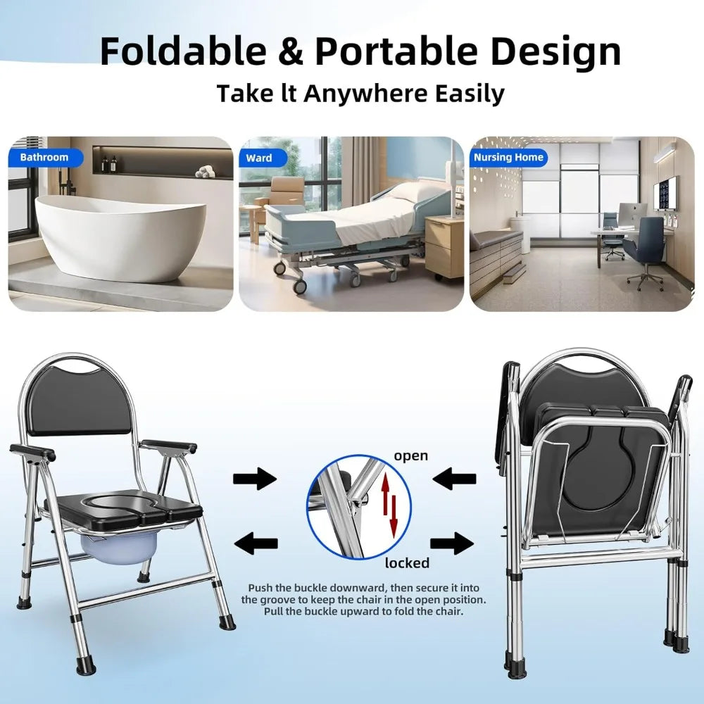 XMSJ 4 In 1 Folding Bedside Commode Chair Adjustable Height by S And B Enterprise