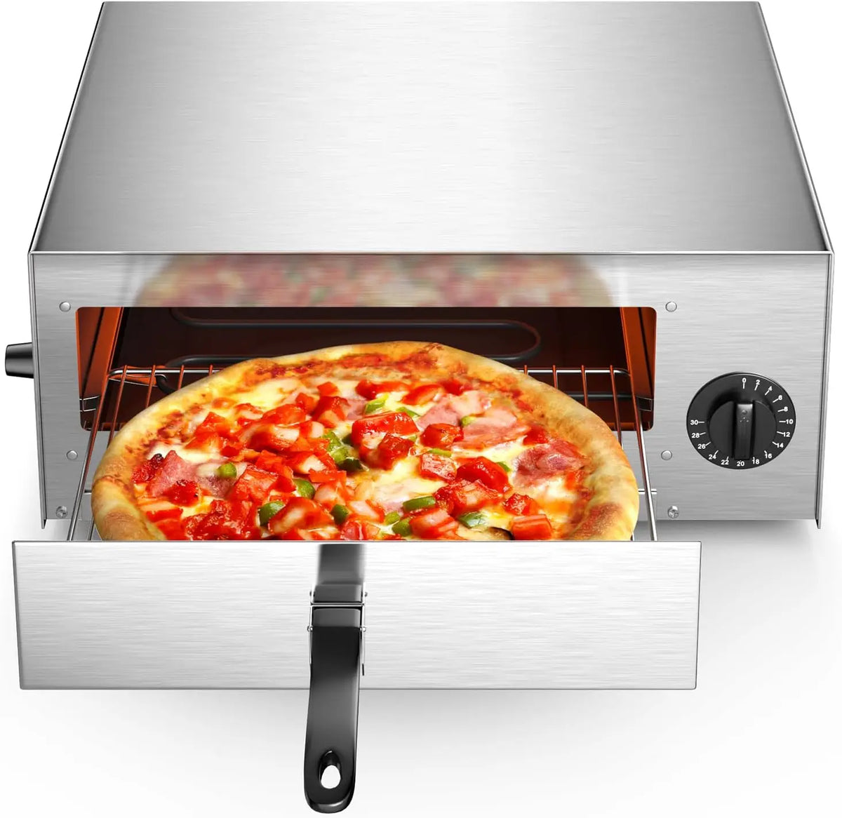 Multifunctional Countertop Pizza Oven Up to 12", Indoor Electric Oven with Handle & Removable Tray, 30-Min Timer, Ideal for Kitc