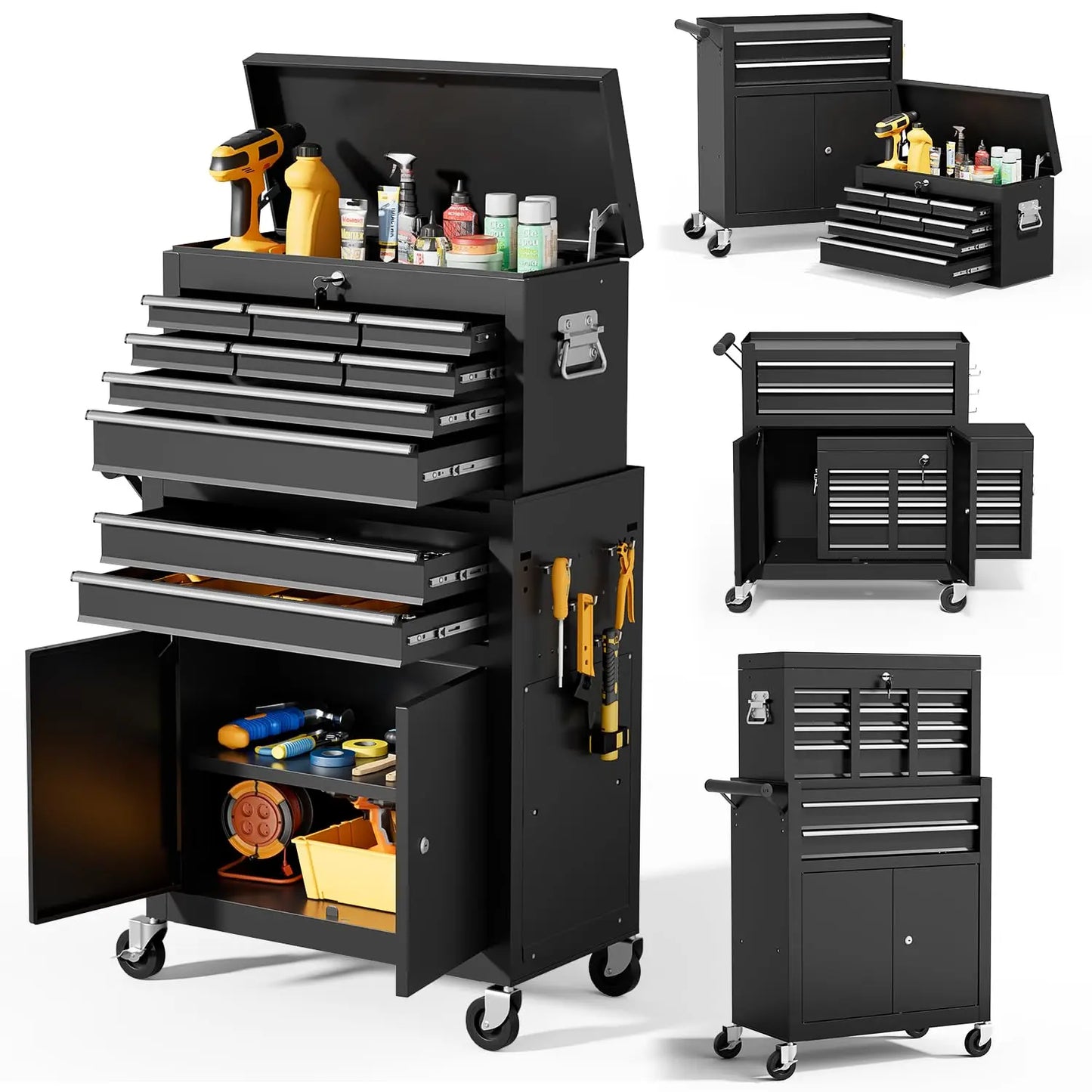 10-Drawer Rolling Tool Chest With Detachable Top Cabinet