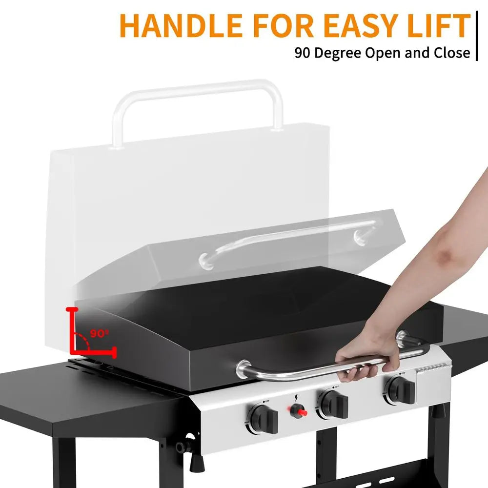 Burner BBQ Gas Griddle with Hood, 25.6 Inch Stainless Steel Portable Detachable Propane Griddle, 45,000 BTU Flat Top Grill with by S And B Enterprise