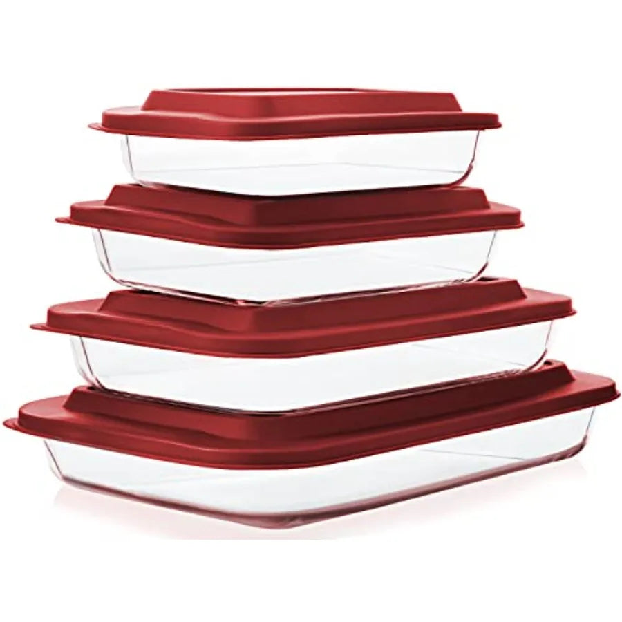 Deep Glass Baking Dish Set With Lids For Lasagna Rectangular Bakeware by S And B Enterprise