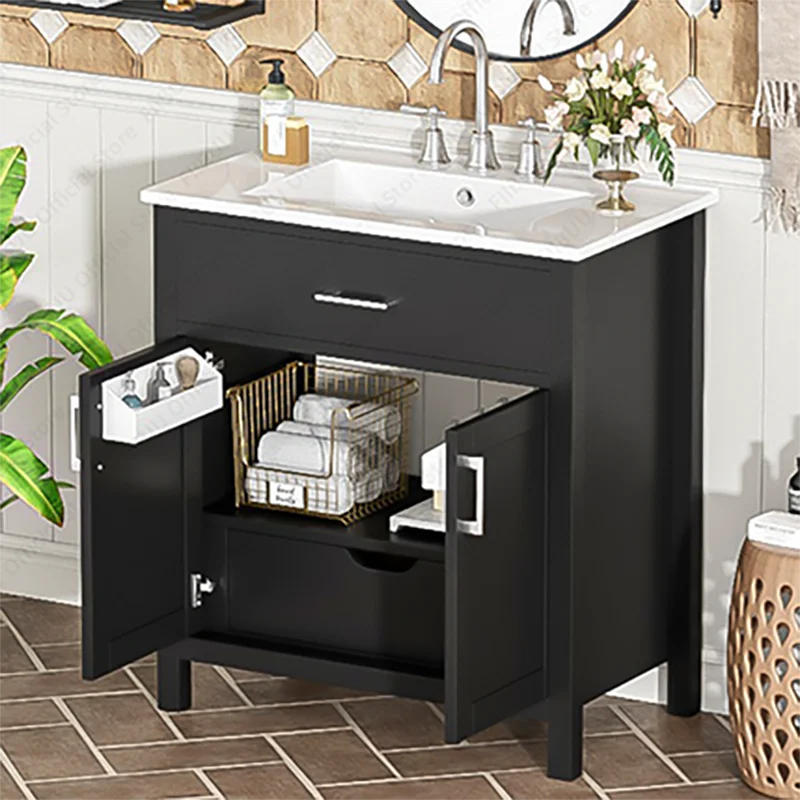 30" Small Bathroom Vanity Sink Soft Close Doors Cabinet Storage Undermount Ceramic Sink Organizer Cabinet for Compact Bathroom