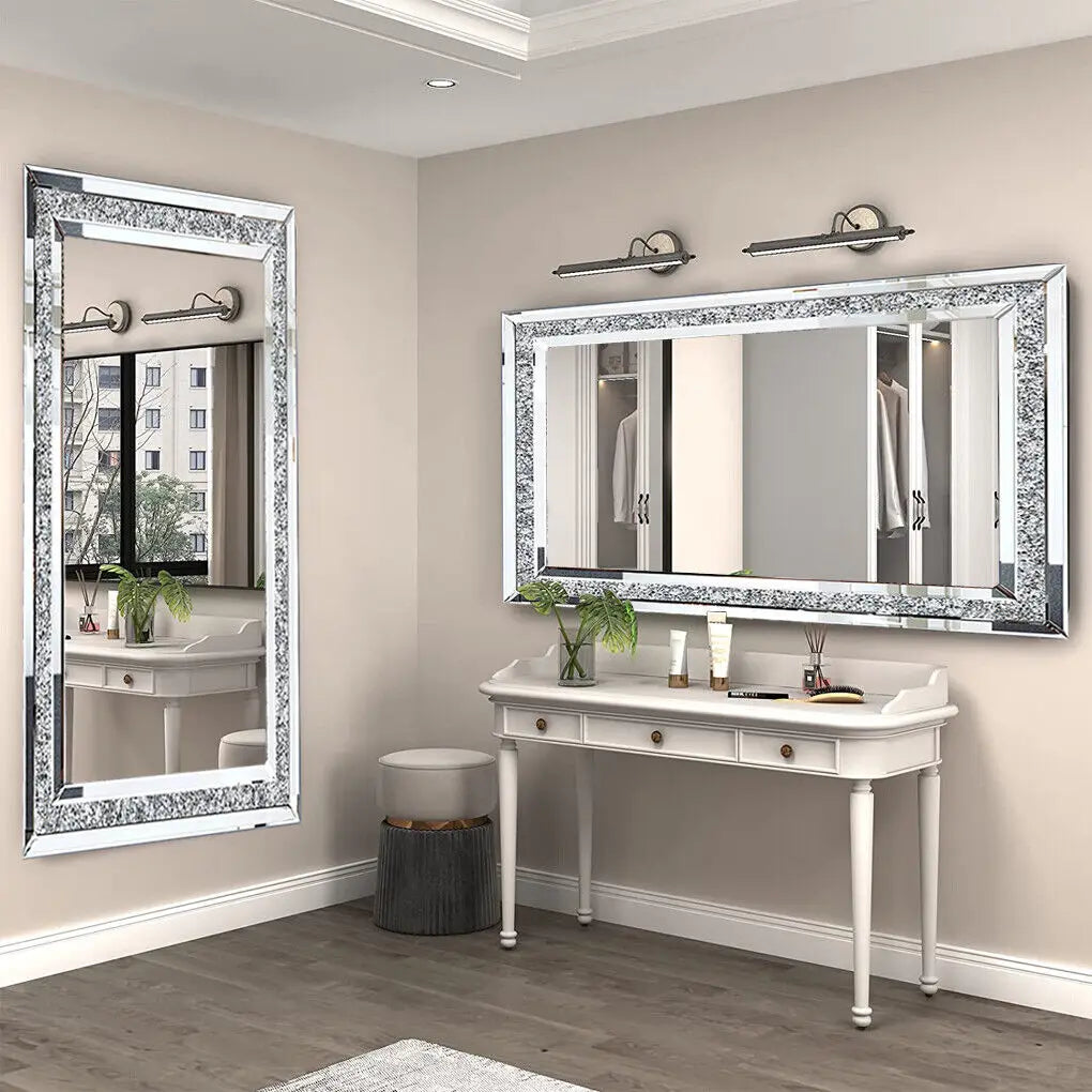 LUVODI Crystal Rhinestone Frameless Vanity Mirror Wall Mounted by S And B Enterprise