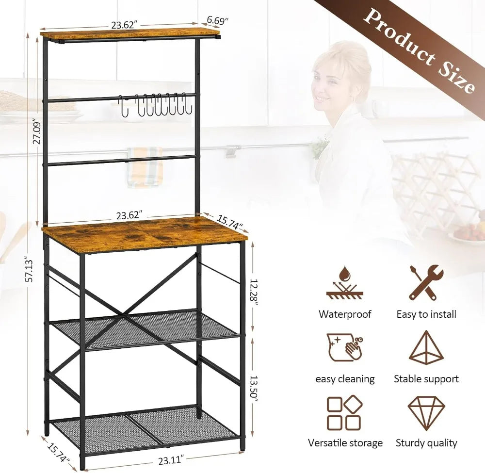 Farmhouse 4 Tier Coffee Bar Station With 8 Hooks And Ample Storage