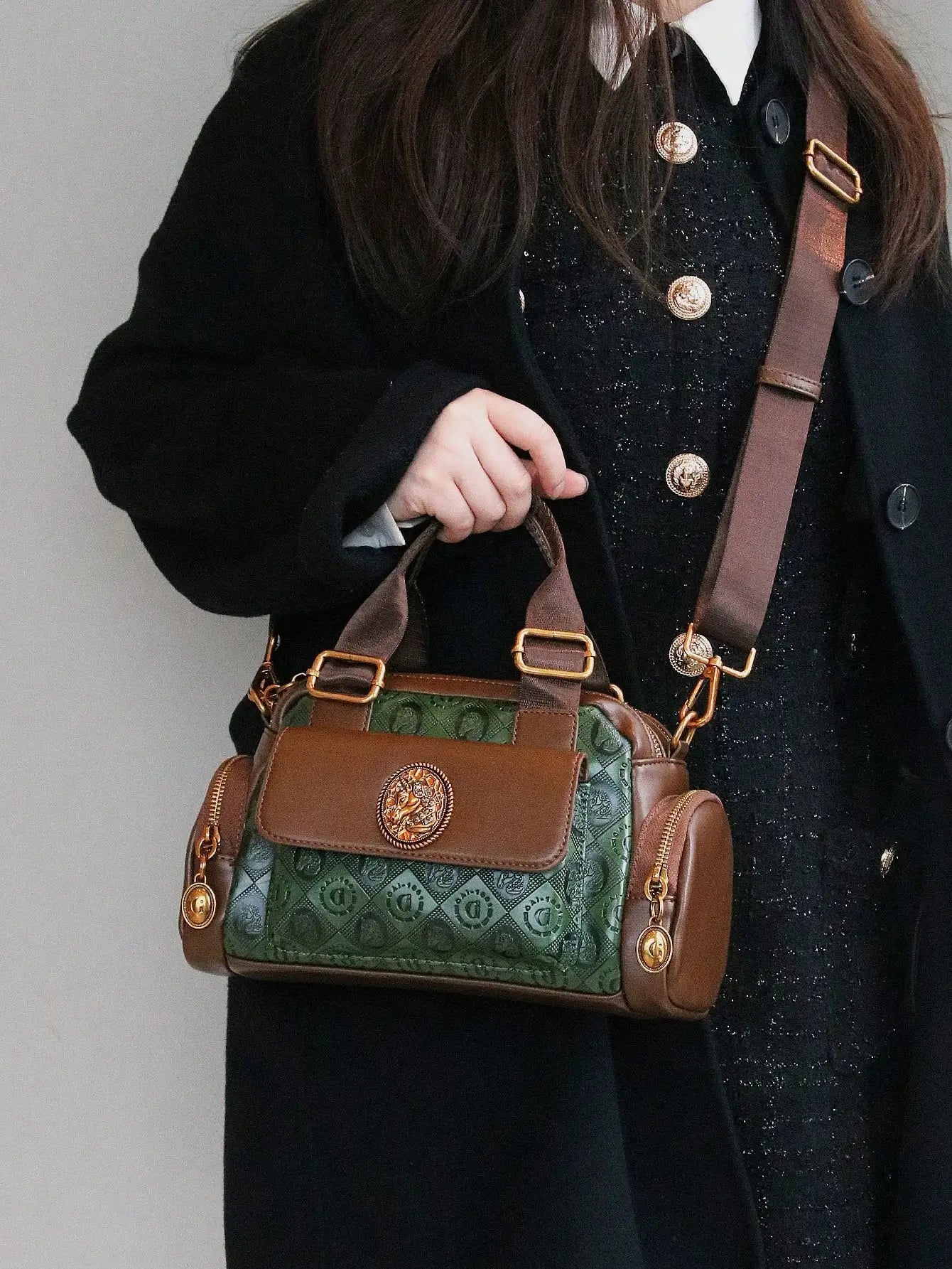 NONECN Fashion Multi Pocket Shoulder Bag Leather Box Style