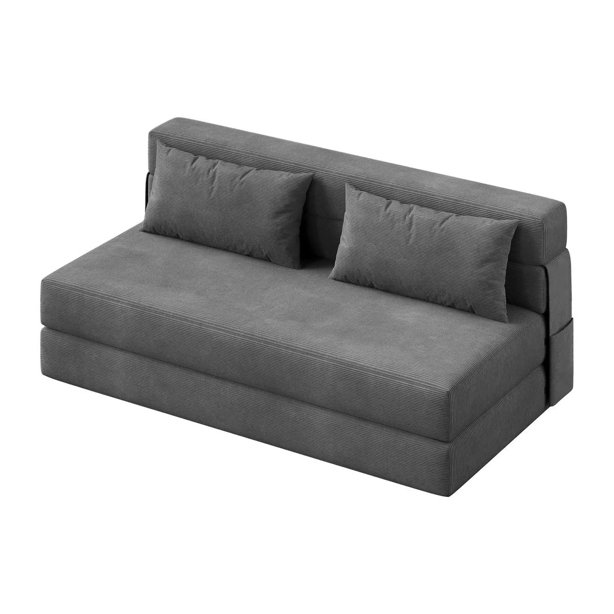 4-in-1 folding sofa bed in gray corduroy with two back cushions by S And B Enterprise