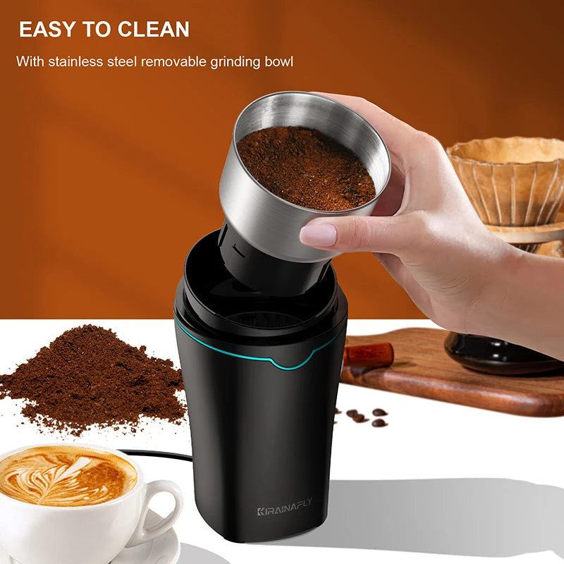 KIRAINAFLY 300W Electric Coffee Grinder With Removable Stainless Steel Cup