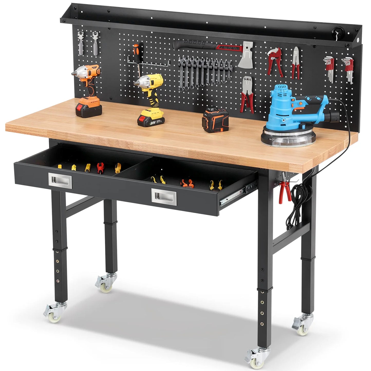 Wood Work Bench With Led Lights Pegboard Drawers Storage Unit by S And B Enterprise