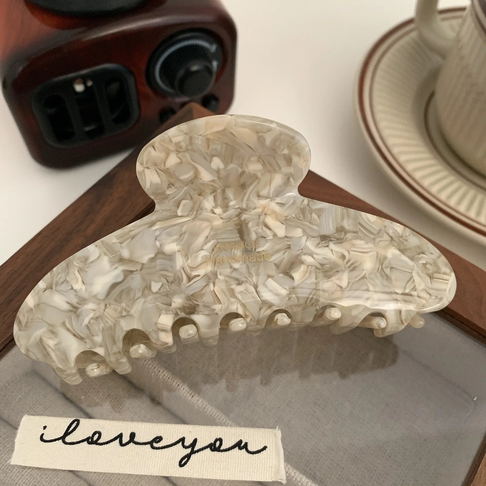 French Floral Hair Claw Temperament Caramel Shark Hair Clip Claw Large Polka Dot Grab Hair Accessory for Women by S And B Enterprise