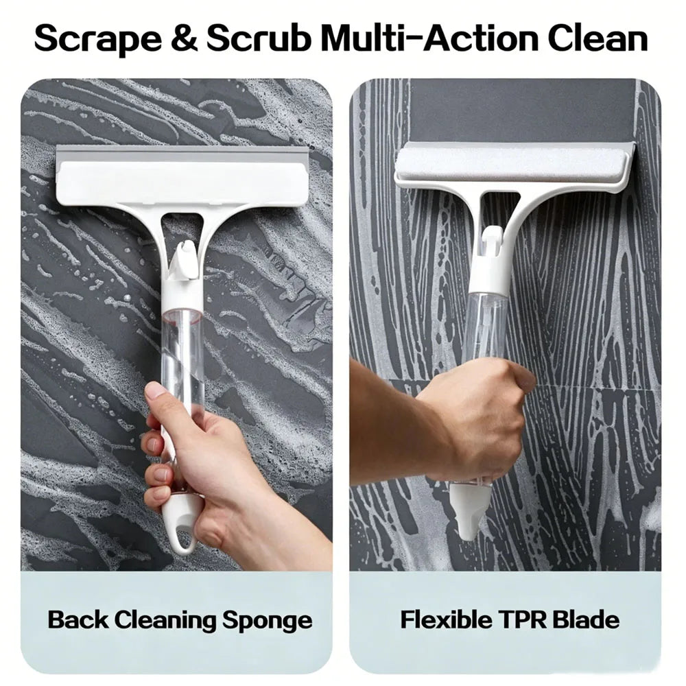 3-In-1 Multifunctional Window Squeegee Glass Wiper With Spray Bottle Scrubber by S And B Enterprise