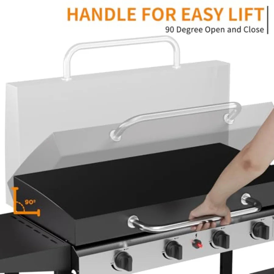 Portable Gas Griddle With Lid, 4-Burner Tabletop Grill
