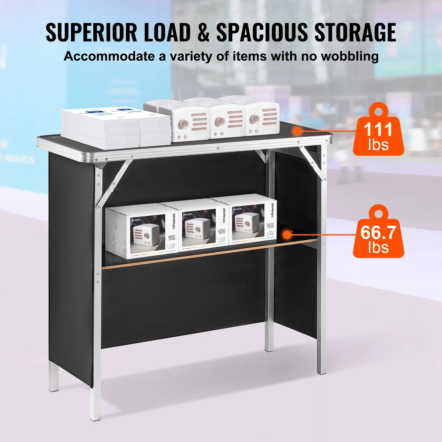 SucceBuy Folding Portable Bar Table With Storage Shelf