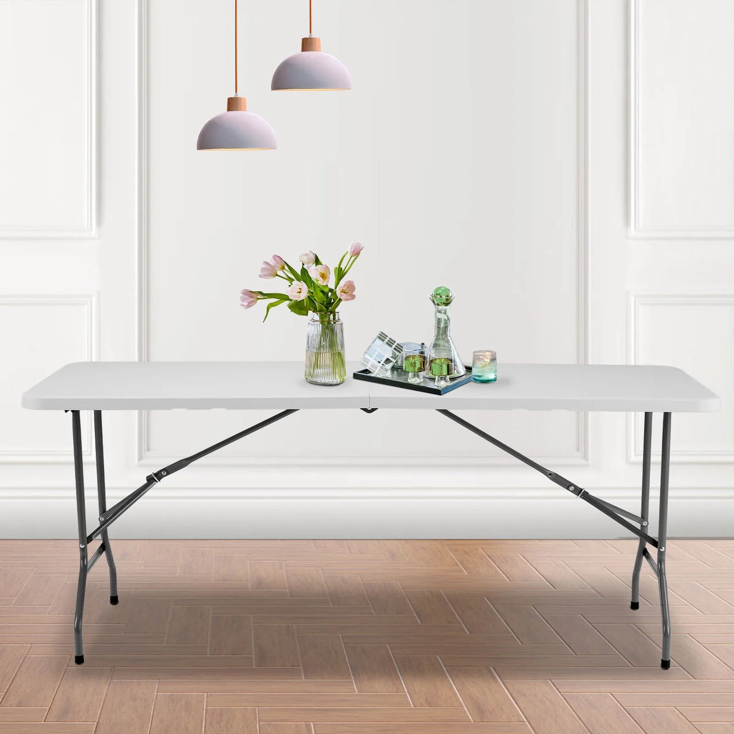 JHK Plastic Portable Folding Table With Carrying Handle Safety Lock