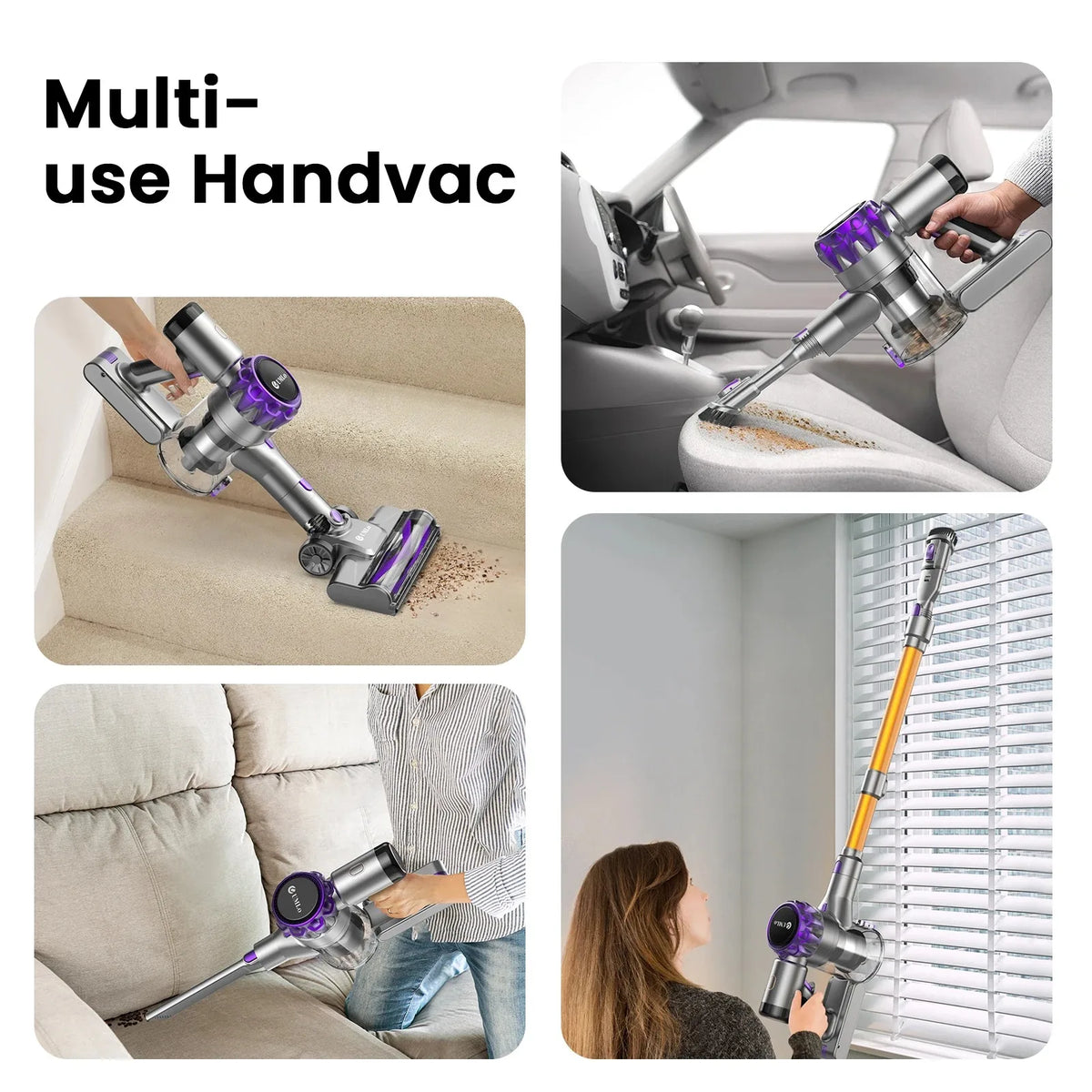 INSE S3P cordless vacuum cleaner by S And B Enterprise; purple and gray handheld stick for stairs, car and couch
