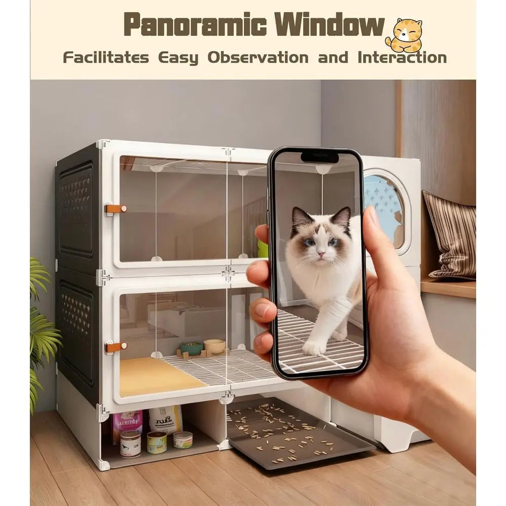 Expandable Metal Cat Enclosure With Litter Box And Clear Door by S And B Enterprise