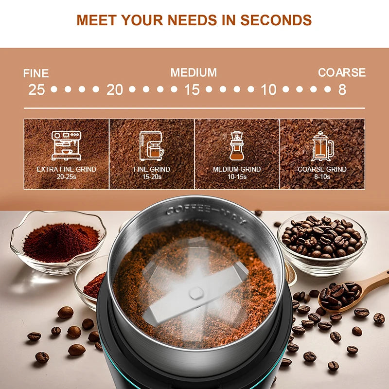 KIRAINAFLY 300W Electric Coffee Grinder With Removable Stainless Steel Cup