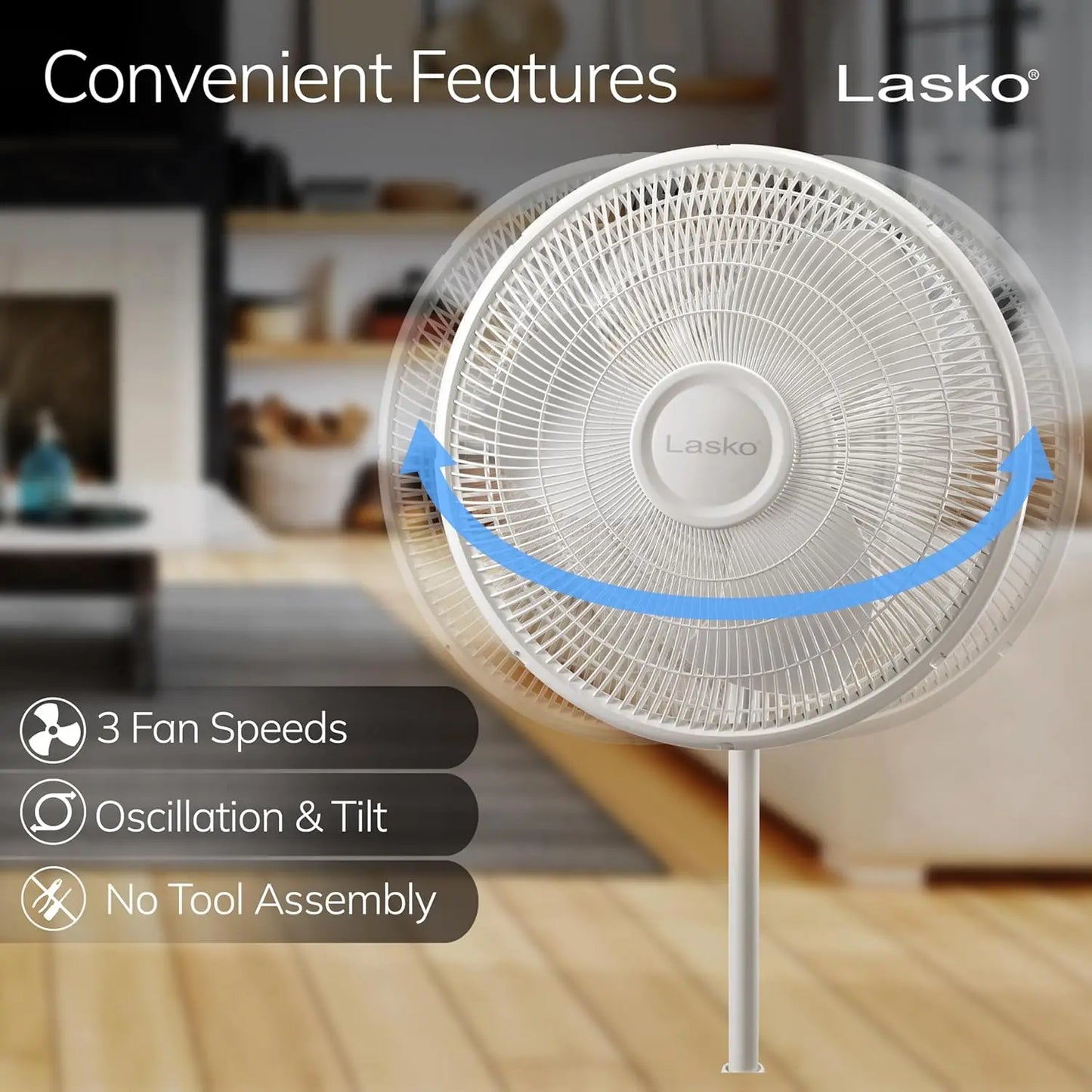 Oscillating Stand Fan With Adjustable Height And 3 Speeds