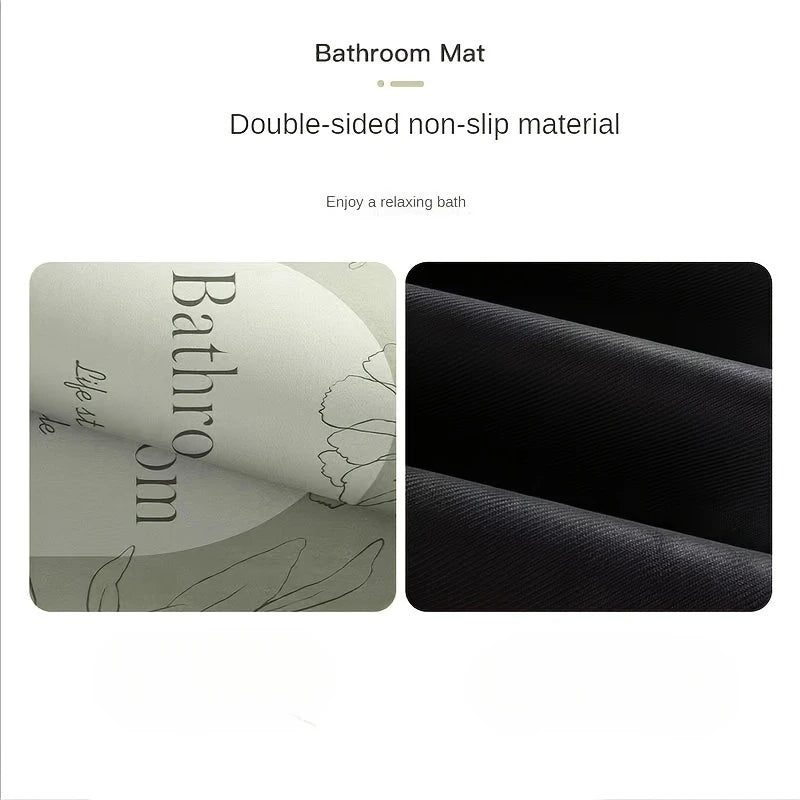 Square diatomaceous earth bathroom mat with rubber bottom; beige top and black underside.