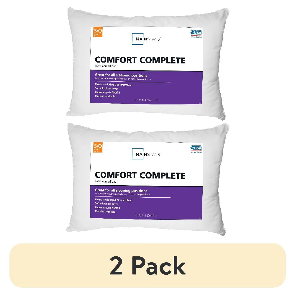 Comfort Complete bed pillows, standard queen size, 2-pack, white, by S And B Enterprise