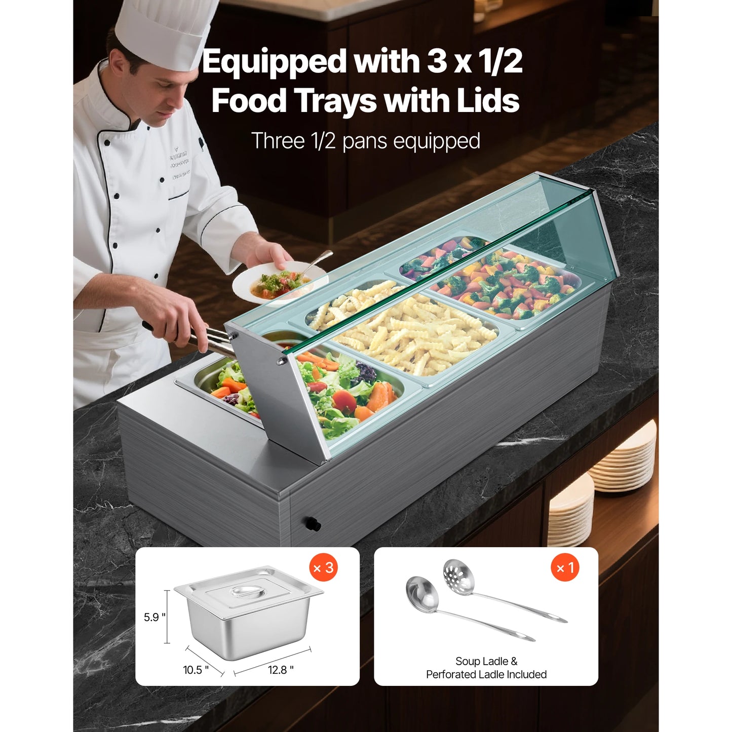 SucceBuy Commercial Food Warmer Stainless Steel Buffet With Glass Cover by S And B Enterprise