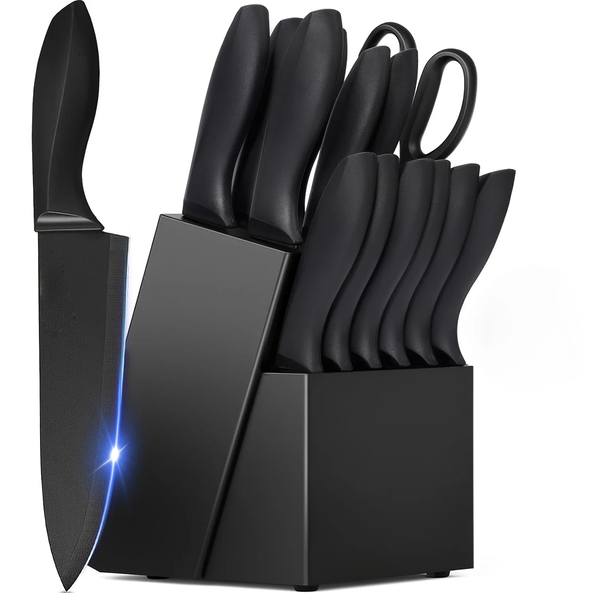 Stainless Steel Kitchen Knife Set With Block Sharpener Scissors by S And B Enterprise