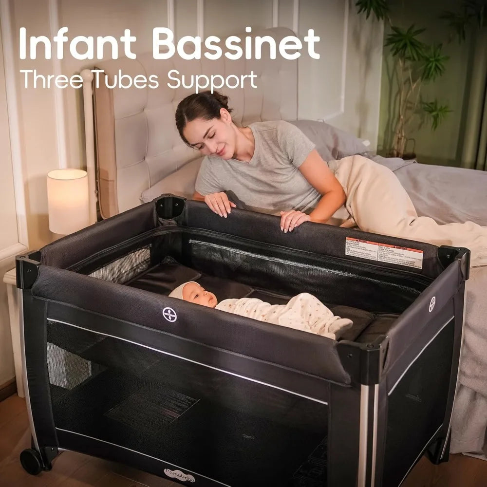 4-in-1 infant playpen by S And B Enterprise, black with breathable mesh sides