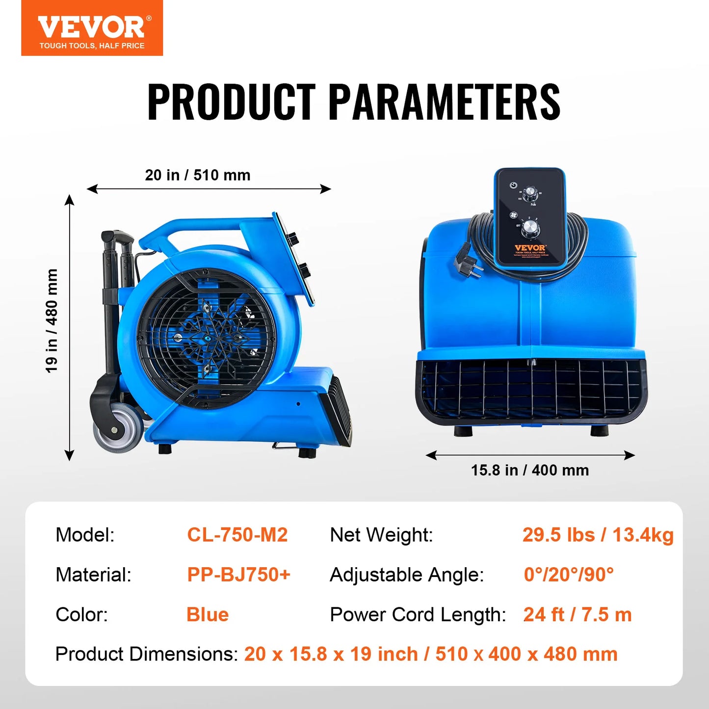 SucceBuy Floor Blower 1360 RPM 600 CFM Air Mover for Drying and Cooling Portable Dryer for Janitorial Home Plumbing Commercial