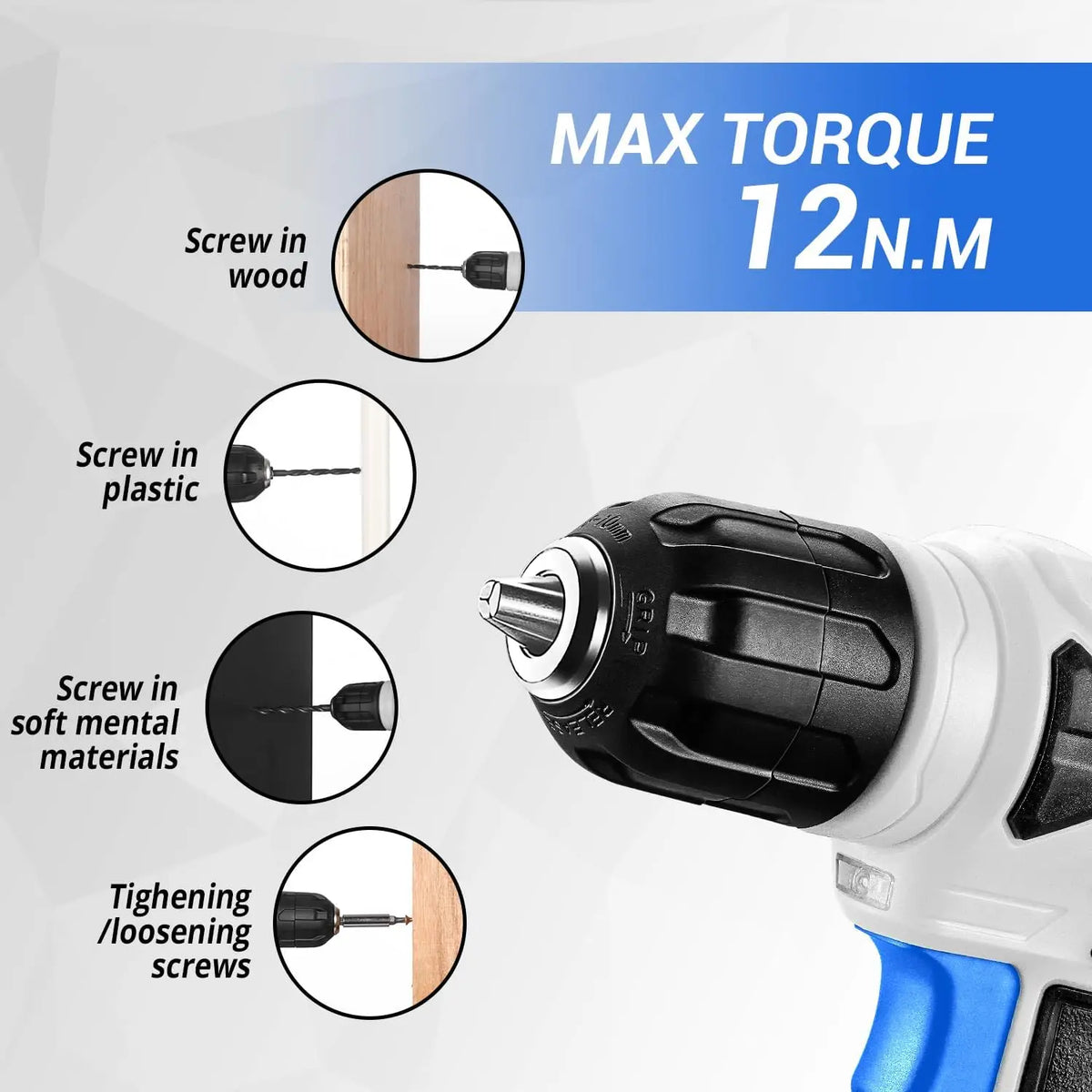 DEKO Drill Set: Tool Set with 8V Blue Cordless Drill, Home Tool Kit with Drill, Hand Tool Kits for Women 126 Piece