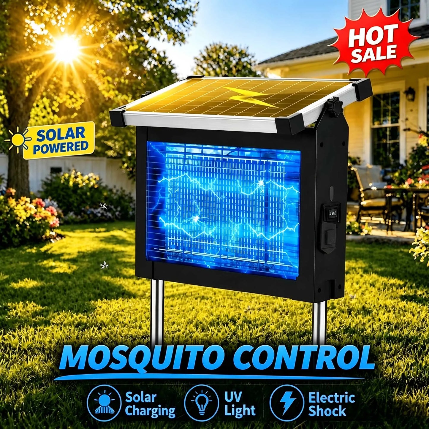 Solar Outdoor Mosquito Zapper 4500V Panel Sensor Waterproof by S And B Enterprise