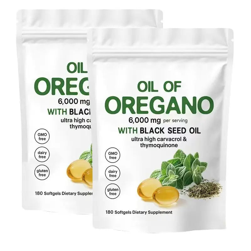 Oil Of Oregano Softgels with Black Seed Oil 6000mg - Premium Grade Oregano Oil Capsules for Immune & Digestive Support - Non-GMO