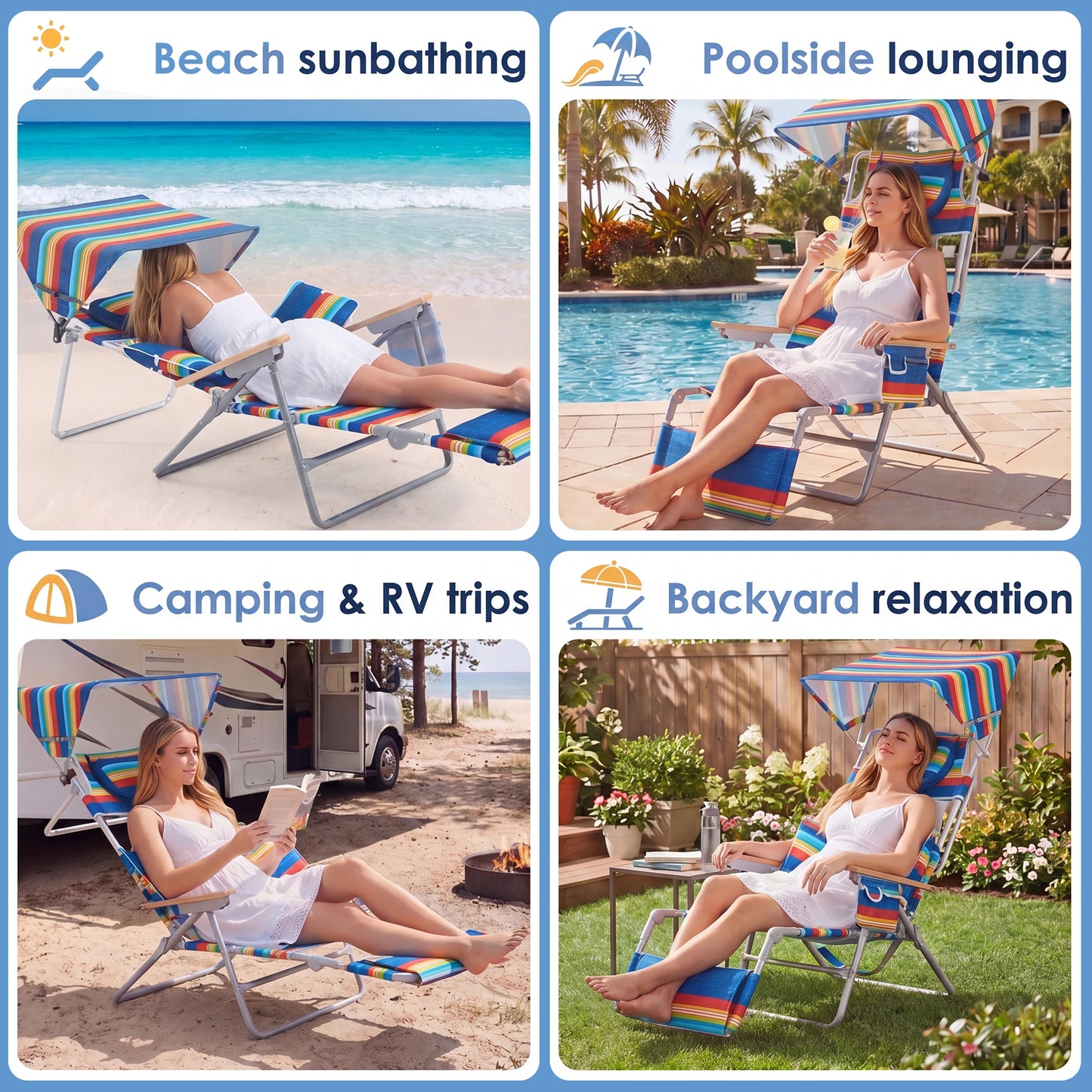 TCGBKAF Folding Beach Chair With 5 Position Footrest Face Arm Hole by S And B Enterprise