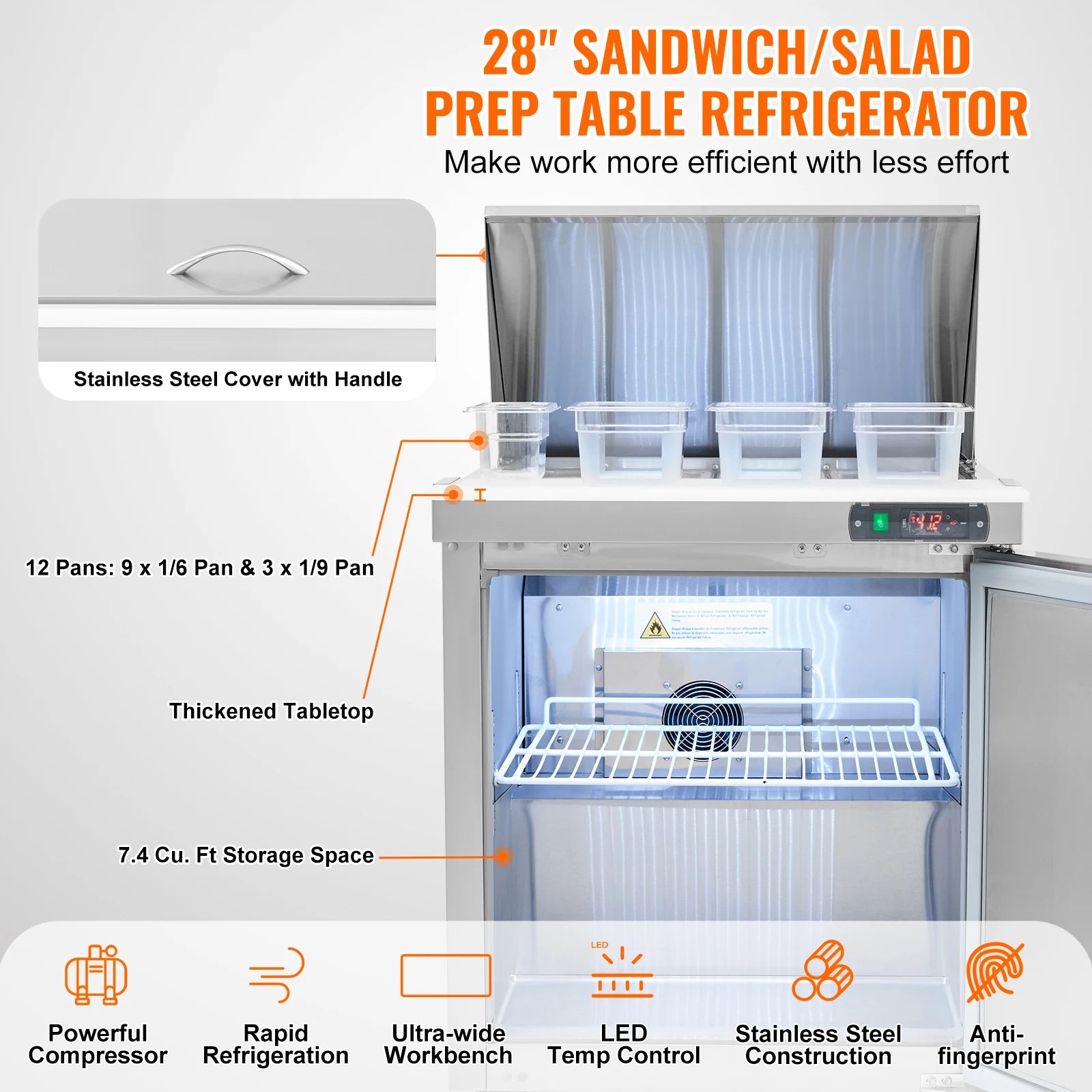 SucceBuy Stainless Steel Commercial Refrigerator Sandwich And Salad Prep Table by S And B Enterprise