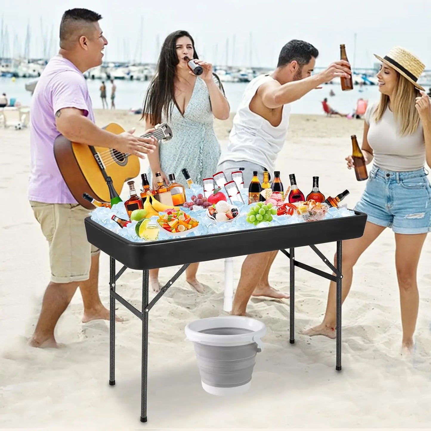 Folding Ice Cooler Table With Skirt Drain Hose Bucket