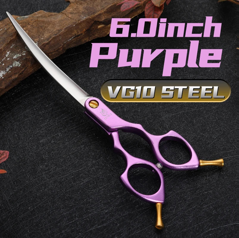 Fenice Professional purple curved grooming scissors, VG10 steel JP440C, 6.0 inch pet scissors by S And B Enterprise