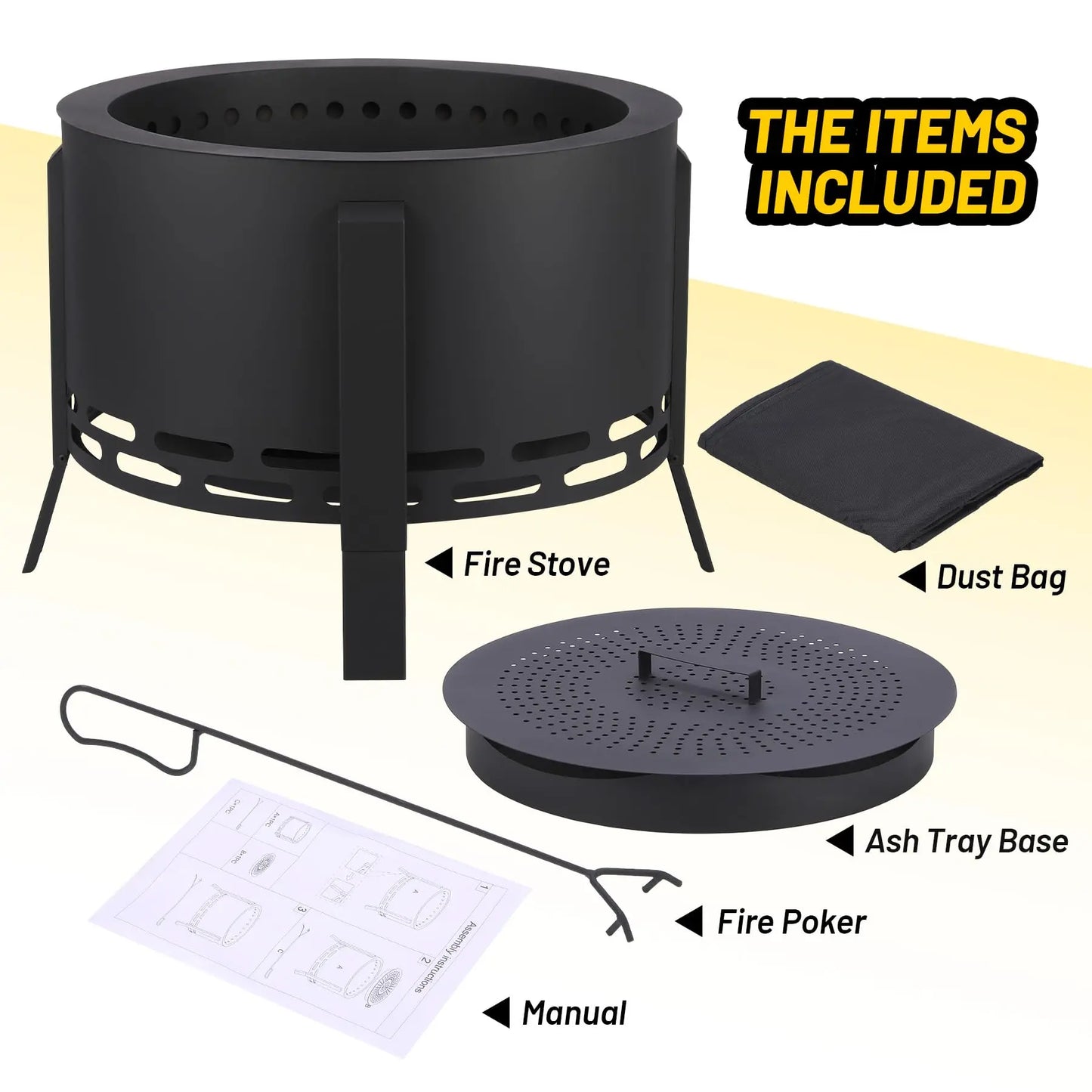 HiMISS Portable Smokeless Fire Pit With Poker