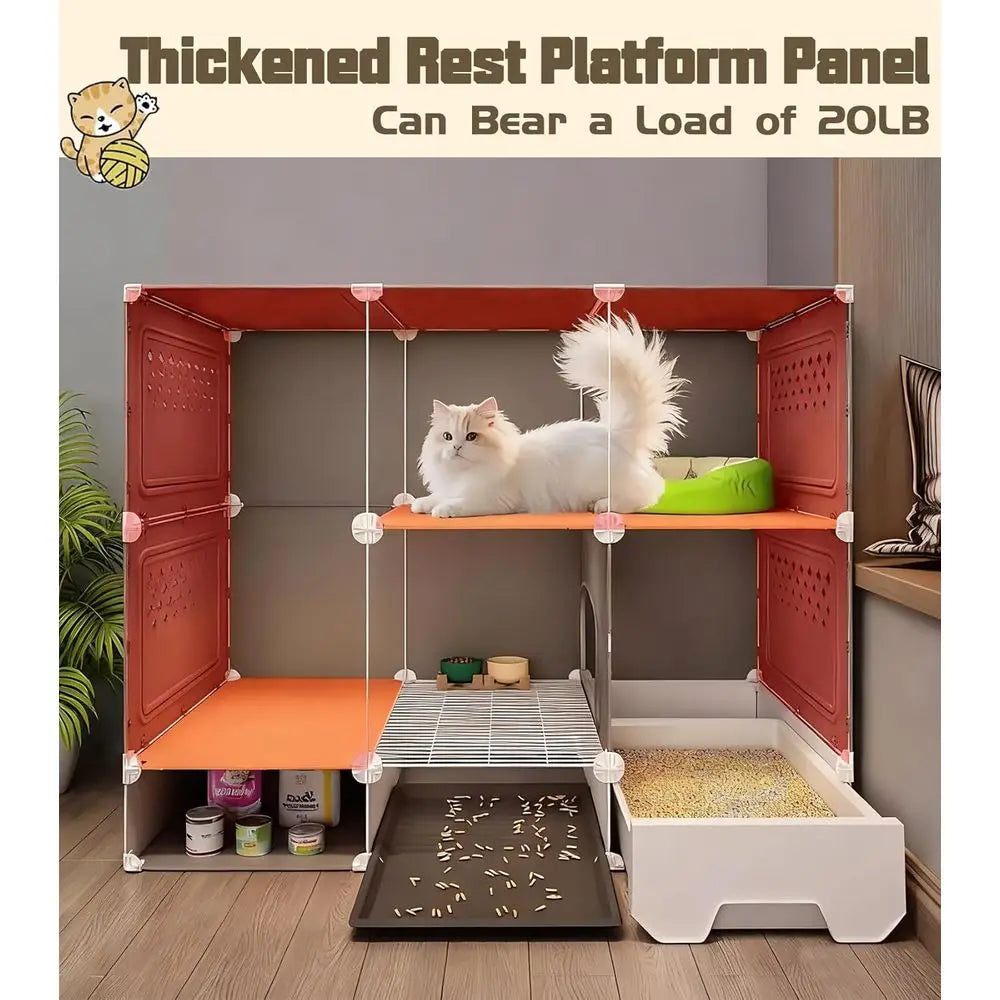 Expandable Metal Cat Enclosure With Litter Box And Clear Door by S And B Enterprise