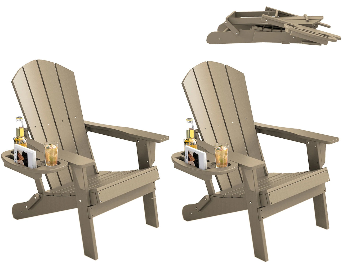 FOOWIN Folding Adirondack Chair With Cup Holder Outdoor by S And B Enterprise