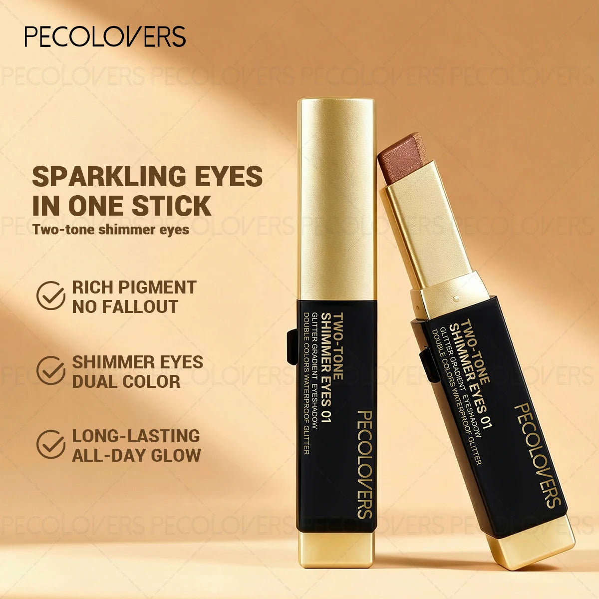 Two-tone eye shadow stick set (2 sticks) in gold and black packaging, by S And B Enterprise