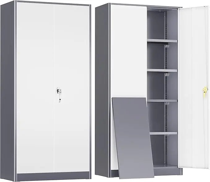 Metal Storage Cabinet With Locking Doors And Adjustable Shelves